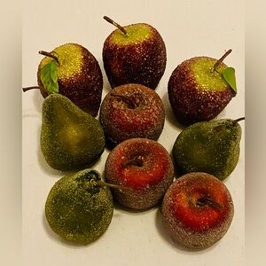 Sugar Beaded Decorative Faux Pears & Apples Fruit Set. Signs of use pictured.